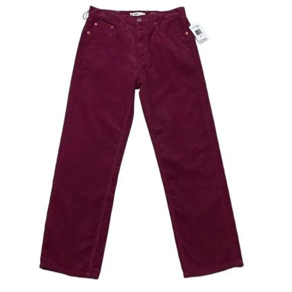 RE/DONE Corduroy Pants NWT Burgundy Red USA High Rise Stovepipe Size 28 - Picture 1 of 12